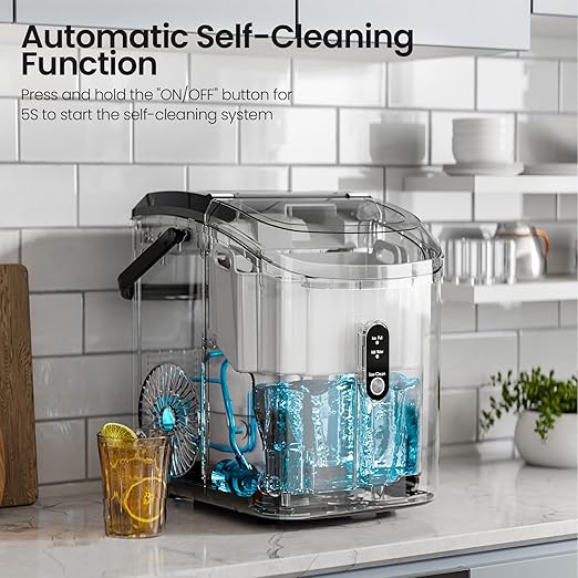 Crzoe Nugget Ice Maker Countertop with Self-Cleaning Function, Sonic Ice Machine with Handle, 35Lbs/24H, Compact Design for Home/Office Use(Black)