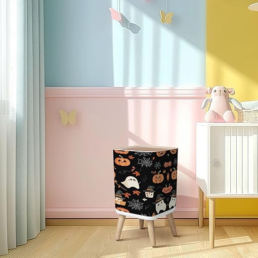 Small Trash Can with Lid Halloween seamless pattern Halloween party Cute ghosts web pumpkins Wastebasket with Press Cover Dog Proof Garbage Can Waste Bin for Kitchen Bathroom Nursery 2.6 Gallon