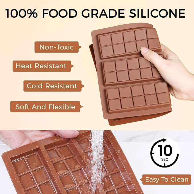 Chocolate Molds - Non-Stick Chocolate Bar Mold, Break Apart Chocolate Bar Maker Food Grade Deep Chocolate Bar Mold For Making Candy Knafeh Pistachio Chocolate Bar - Set of 2
