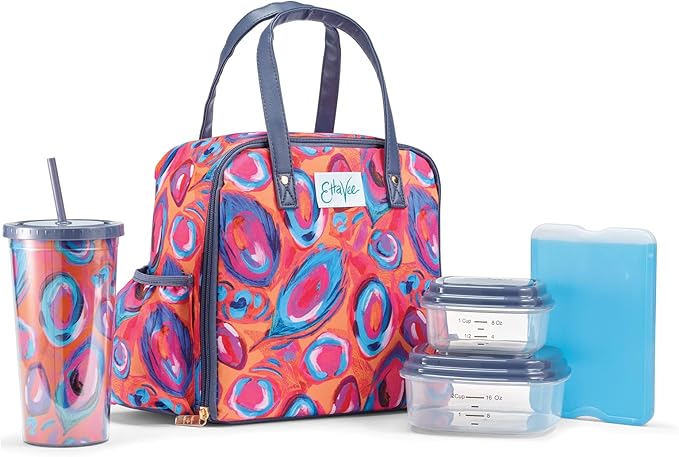 Fit & Fresh Lunch Bag For Women, Insulated Womens Lunch Bag For Work, Leakproof & Stain-Resistant Large Lunch Box For Women With Containers, Tumbler and Ice Pack, Zipper Closure Wichita Bag Peacock