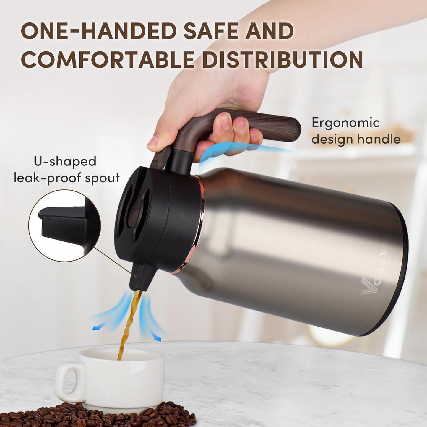 Vondior Coffee Carafe 35oz/1.0L - 24Hours Coffee Thermos- Insulated 304 Stainless Steel Hot Beverage Dispenser - Thermal Coffee Carafes For Keeping Hot/Cold Coffee, Drink Dispenser for Parties