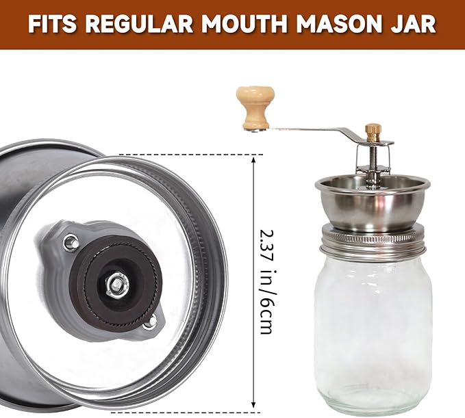 Mason Jar Coffee Grinder, Manual Coffee Grinder Lid Attachment for Regular Mouth Mason Jars, Portable Mason Jar Coffee Lid, Suitable for Camping, Traveling, or Power Outages