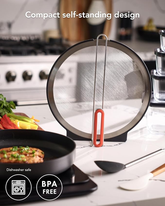 AirHood Self-Standing Splatter Screen – Heavy-Duty Stainless Steel Grease Guard for Frying Pans & Induction Cookers – Heat-Resistant, BPA-Free, Dishwasher Safe, Compact Storage
