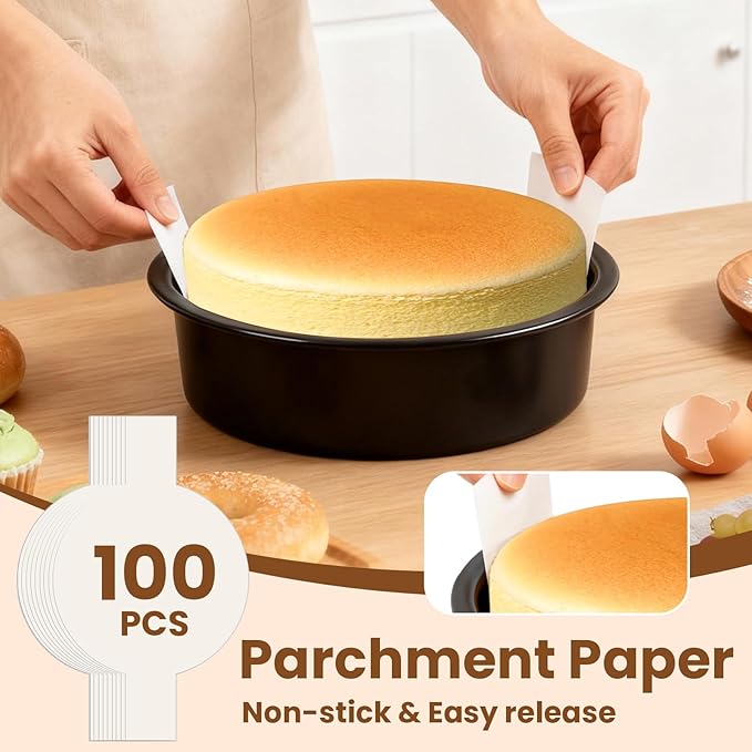 9 Inch Cake Pan Set of 2 - Nonstick Carbon Steel Round Cake Baking Pans with Parchment Paper, Dishwasher Safe, Durable for Large Layer Cakes, Birthday & Christmas Baking