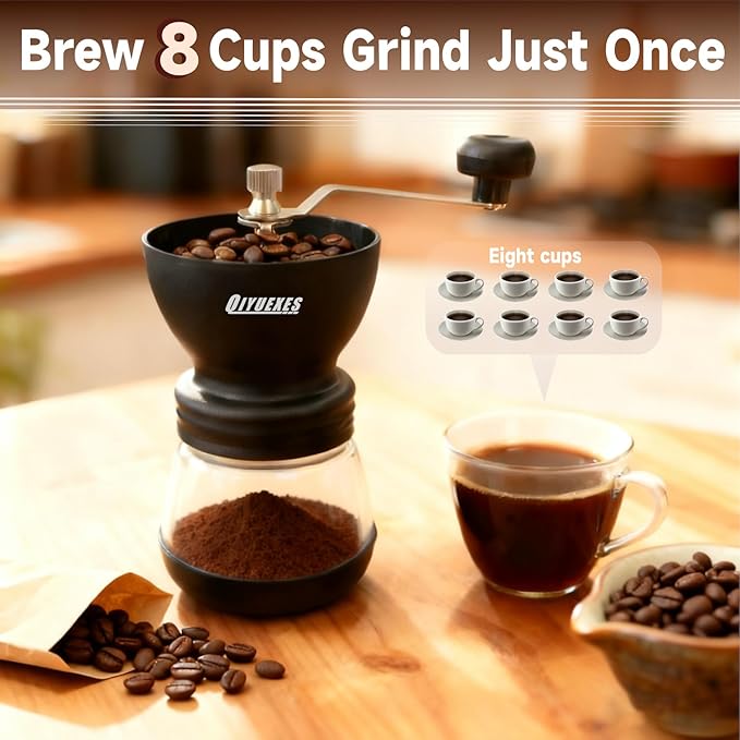 Manual Coffee Grinder 48 Adjustable Settings, 80g Large Capacity, Conical Burr Hand Mill for Home, Travel, Camping, Office, Espresso & Pour Over, 2 Jars