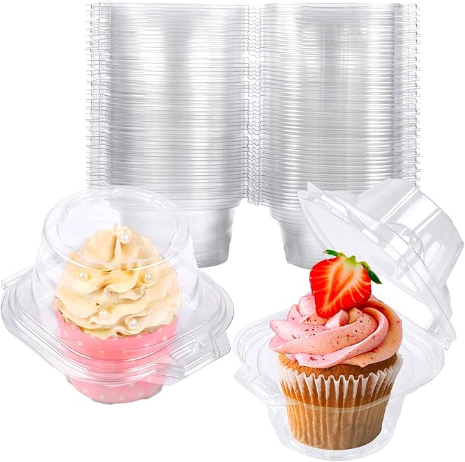 NPLUX 200 Pack Individual Cupcake Containers Plastic Cupcake Boxes Cupcake Holders Stackable Deep Dome Cupcake Carrier