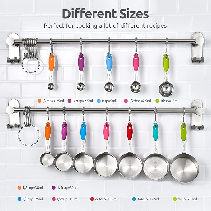 U-Taste 18/8 Stainless Steel Measuring Cups and Spoons Set of 12, and 18/8 Stainless Steel Square Measuring Spoons Set of 8 (Multicolor+Silver)