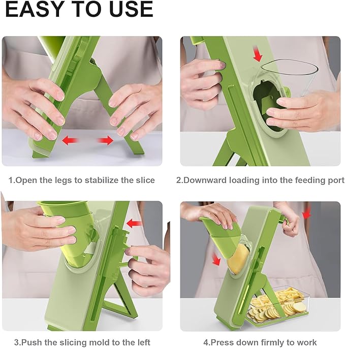 Mandoline Slicer Safe Multifunctional Dicer Adjustable Commercial Slicer Machine Stainless Steel Chopper (Deep Light Green)
