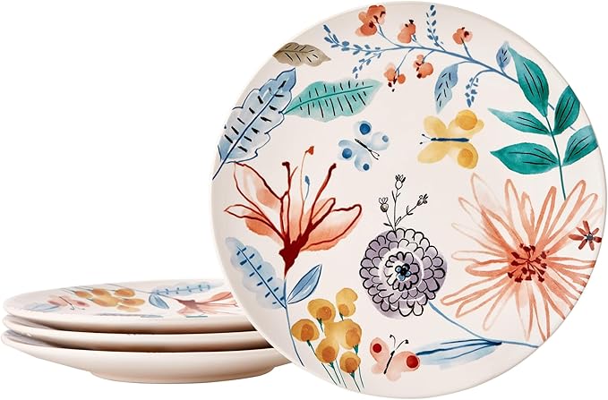 Bico Blossom Symphony Dinner Plates Set of 4, 11 Inch Large Ceramic Plates for Pasta, Steak, Stylish Serving Dishes, Microwave and Dishwasher Safe, Gift for Housewarming and Thanksgiving