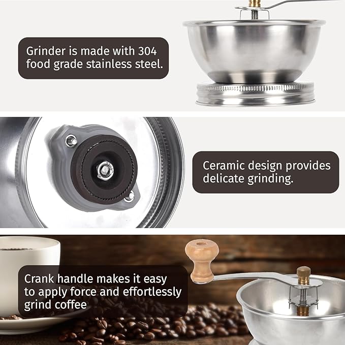 Mason Jar Coffee Grinder, Manual Coffee Grinder Lid Attachment for Regular Mouth Mason Jars, Portable Mason Jar Coffee Lid, Suitable for Camping, Traveling, or Power Outages