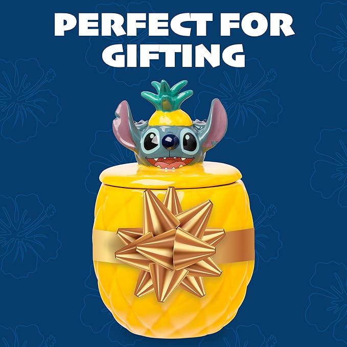 Silver Buffalo Disney Lilo and Stitch Pineapple Tropical 3D Sculpted Ceramic Cookie Snack Candy Jar (Medium)