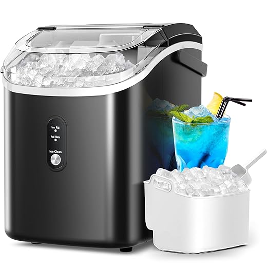 Crzoe Nugget Ice Maker Countertop with Self-Cleaning Function, Sonic Ice Machine with Handle, 35Lbs/24H, Compact Design for Home/Office Use(Black)