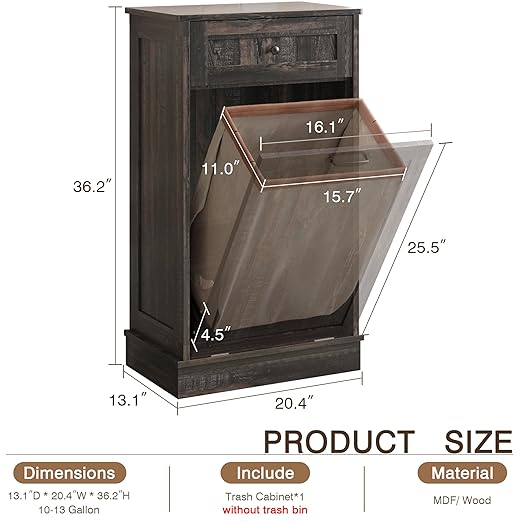 KIGOTY Tilt Out Trash Can Cabinet Trash Bin Cabinet with Hideaway Drawer Hidden Wooden Kitchen Garbage Can, Pet Proof Trash Can Holder for Kitchen (Rustic Black)