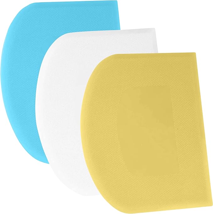 SURDOCA Dough Scraper Bench Scraper - 3P 10.6x6.7" Plastic Flexible Bowl Scraper, Sharp Edge & Angles Cake Scraper. Non-Slip Bakeware Decorating Tools Sculpting & Modeling Tools - Yellow+White+Blue