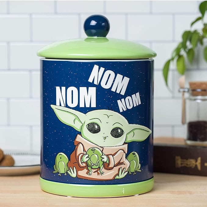 Silver Buffalo Star Wars The Mandalorian Baby Yoda Grogu Nom Nom The Child Eating Frog Eggs Ceramic Cookie Snack Jar (Small)