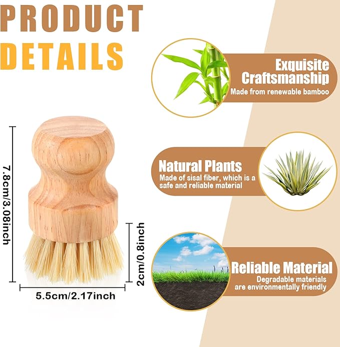 Nuenen 30 Packs Bamboo Dish Scrub Brushes Wooden Scrubbers Set Kitchen Dishwashing Scrubber with Natural Sisal Bristles for Iron Pot Pan Sink(Sisal)