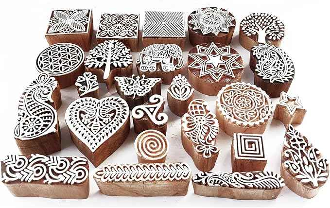 Royal Kraft Assorted Wooden Block Printing Stamps (Set of 25) Bulk01_25B