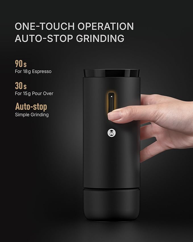 TIMEMORE Portable Conical Burr Coffee Grinder, Electric Coffee Grinder with 30 Settings, Auto-Stop & Compact Design for Home & Outdoor Use - Whirly 01S, Black