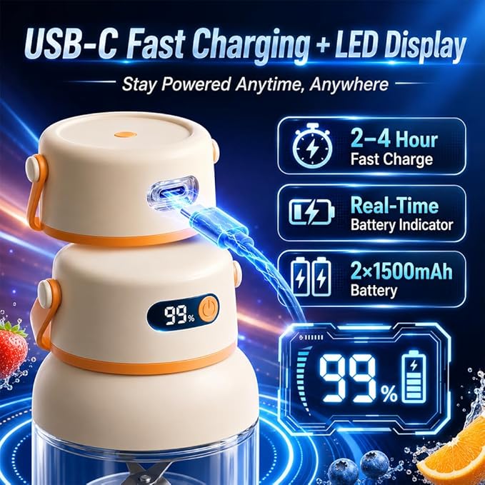 Portable Electric Juicer Cup with Zero Cord Hassle, 1200ml Multifunctional Wireless 2-In-1 Dual Lid Personal Blender Bottle with Straw 38-Blades USB Rechargeable for Gym Office Outdoor (1200ml)