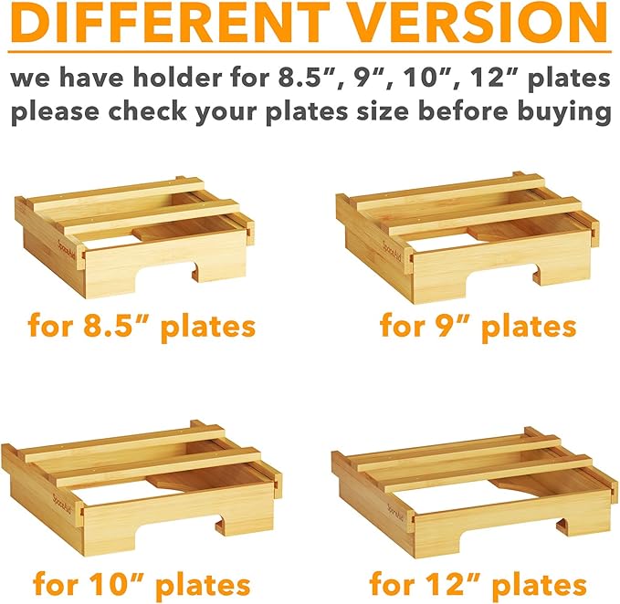 SpaceAid 8.5-inch Paper Plate Dispenser, Under Cabinet Bamboo Plates Holder, Kitchen Counter Vertical Dipensers Holders Countertop Caddy, Bamboo