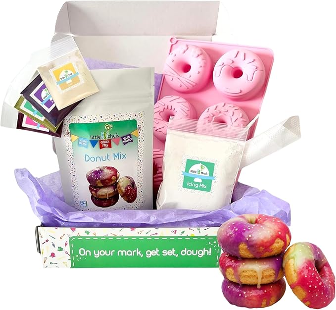 Little GF Chefs DIY Unicorn Donut Baking Kit for Kids | Gluten Free Rainbow Swirl Glaze Baking Supplies Gift Set with Icing Mix, Ingredients, Step-by-Step Instructions Dessert Kids Birthday Party