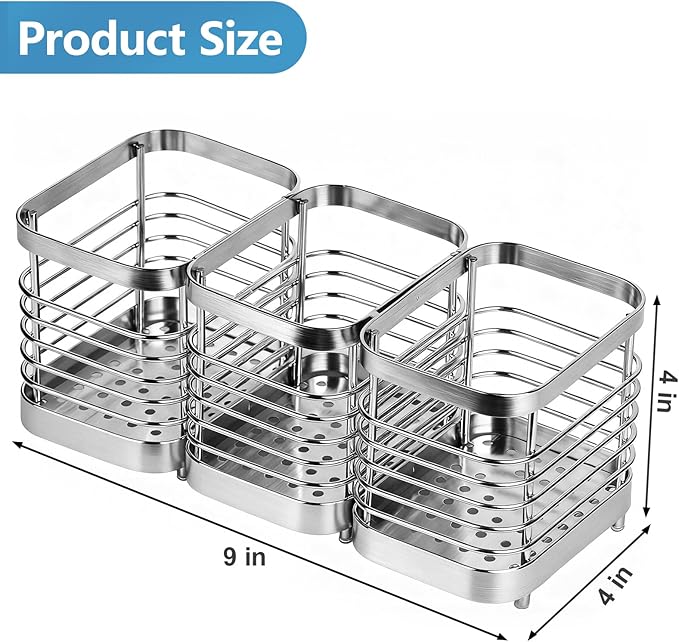 Utensil Holder, Stainless Steel Utensil Drying Rack for Kitchen Counter, Silverware Cutlery Flatware Holder Forks, Knives, Spoons, Chopsticks Organizer (Silver)