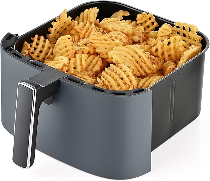 TRU 8-Quart Digital Air Fryer by Select Brands - Family Size, One-Touch Control, 8 Presets - Air Fry Chicken, Meat, Veggies, Fries - Nonstick Pot and Crisping Tray, Auto Shut Off, Matte Gray