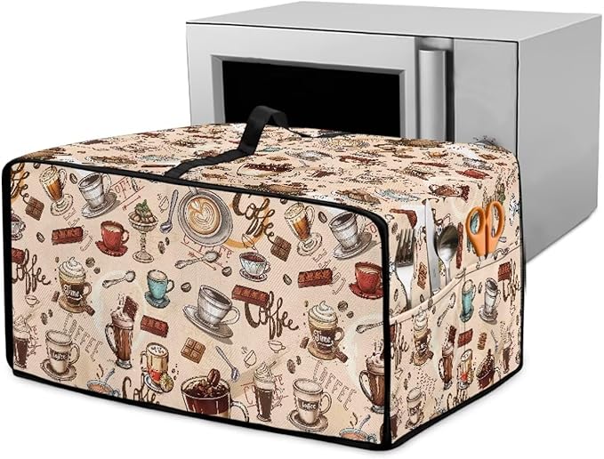 Toaster Oven Dust Cover Small Kitchen Appliance Cover for Countertop Convection Ovens,Small Appliances, L, 18.5 x 22.5 x 13 inches, Coffee Chocolate Print Beige