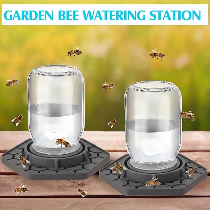 4 Pack Bee Feeder for Mason Jar Bee Watering Station Garden Silicone Sugar Water Feeder Beekeeping Drinking Equipment Tools with Mason Jars for Drinking Water (Grey)