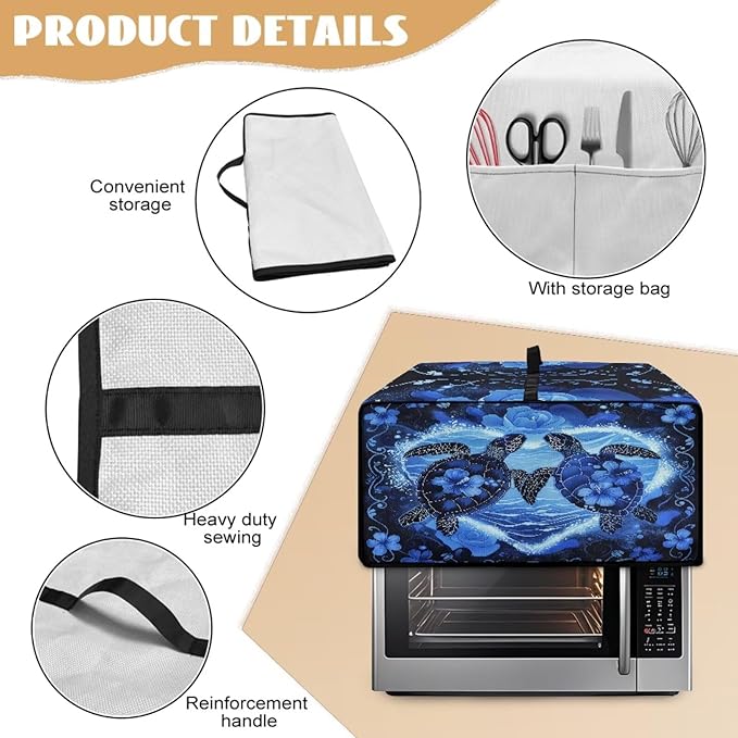 Convection Oven Cover Countertop Appliance Covers Stain-resistant Microwave Oven Protector for Kitchen Home Decor, M, Sea Turtle Love Hibiscus Flower Dark Blue