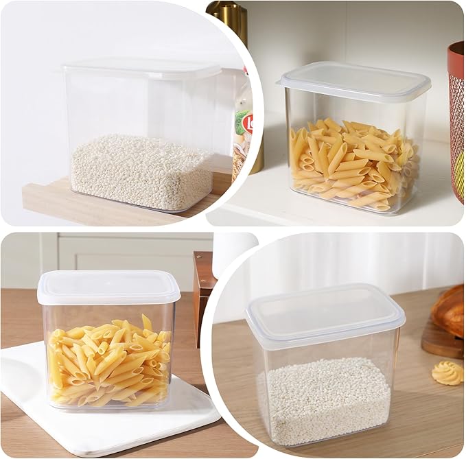 novelinks Clear Plastic Jars with Lids, Reusable Empty Rectangular Storage Containers for Household and Kitchen Organizing (9 Pack Medium)