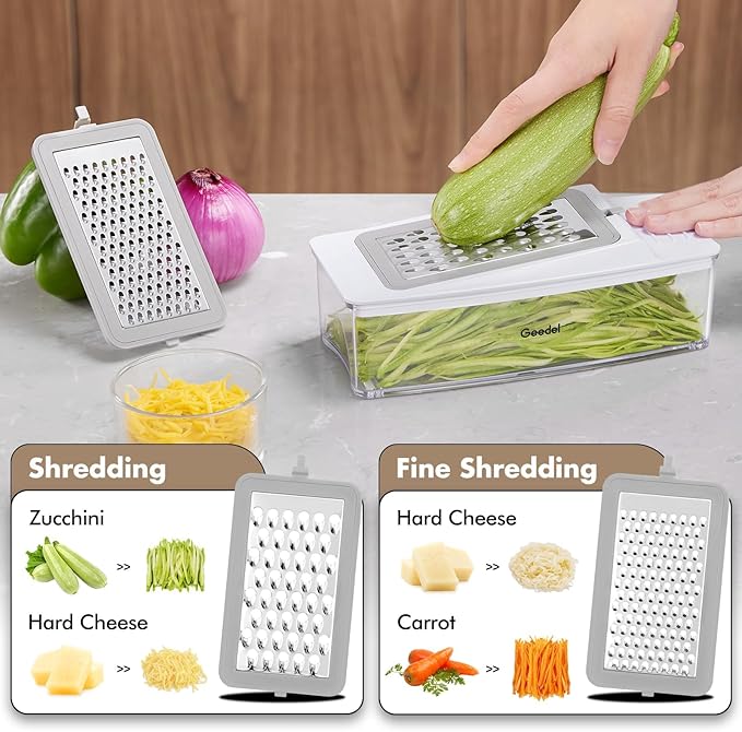 Geedel Rotary Cheese Grater, Kitchen Mandoline Vegetable Slicer with 3 Interchangeable Blades, Easy to Clean Grater and Vegetable Chopper, Onion Chopper Pro Food Chopper, Kitchen Slicer