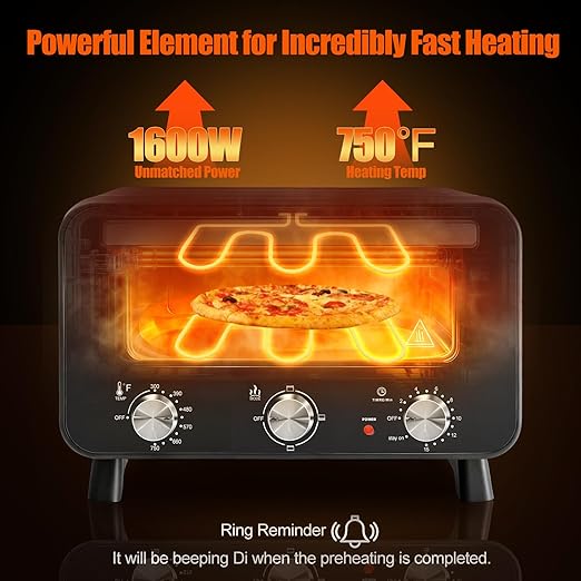 OLIXIS Pizza Oven Indoor, 1600W Electric Pizza Oven Fast Heating, 4 Modes Pizza Maker for 12 Inches, with Pizza Stone & Spatula, Upper-Bottom Independent Heating Temperature Control