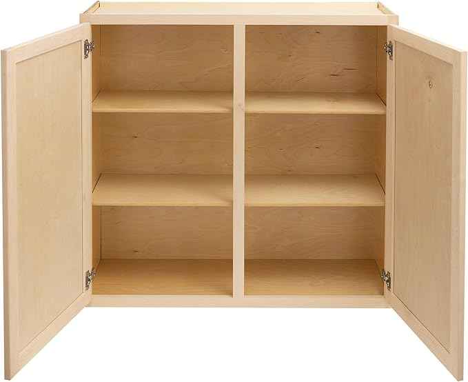 Quicklock RTA (Ready-to-Assemble) 42" Tall Wall Kitchen Cabinets - Shaker Style | 100% Hardwood | Made in America | Soft Close Hardware (Raw Maple, 12" D x 36" W x 42" H)