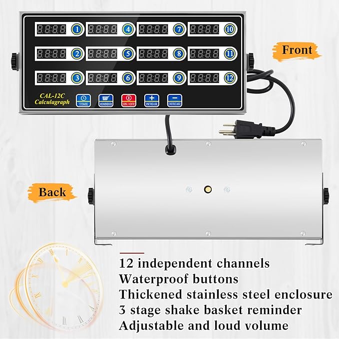 Relaxweex 1 Pack Commercial 12 Channel Digital Kitchen Timer, Multi-Countdown Timer with Loud Alarm & Large LCD Display, Wall Mount or Countertop for Restaurant, Fry Station, Baking & Lab Use