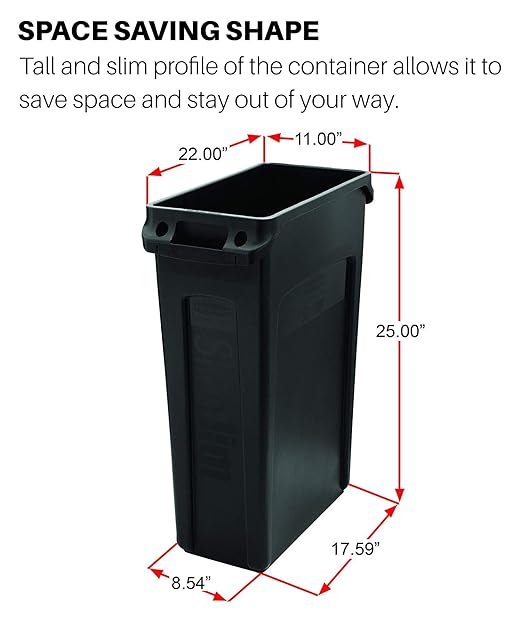 Rubbermaid Commercial Products Slim Jim Trash/Garbage Can with Venting Channels, 16-Gallon, Gray, for Kitchen/Office/Workspace, Pack of 4