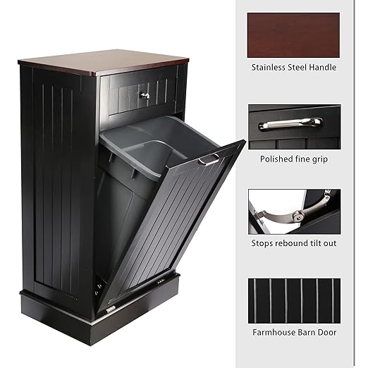 TOLEAD Tilt Out Trash Cabinet Free Standing 10 Gallon Recycling Trash Can Cabinet for Farmhouse Kitchen,Living Room, Dining Room, Black