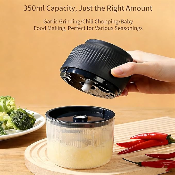 Electric Garlic Chopper, Mini Portable Veggie Cutter, Garlic Grinder Masher Onion Chopper, Quick & Compact, for Ginger, Chili, Fruit, Meat (White+Blue)