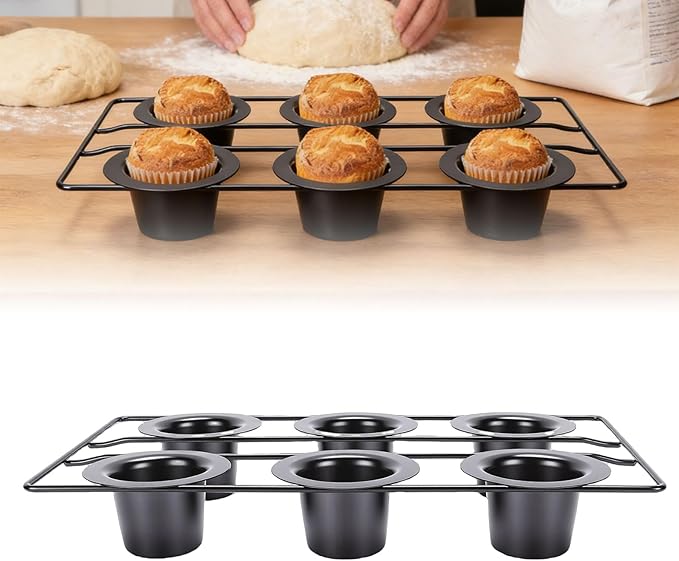 AUNMAS Carbon Steel Popover Pan, 6 Cavity Deep Nonstick Pudding Popover Muffin Cupcake Pan Bakeware for Home Cake Shop Oven Baking
