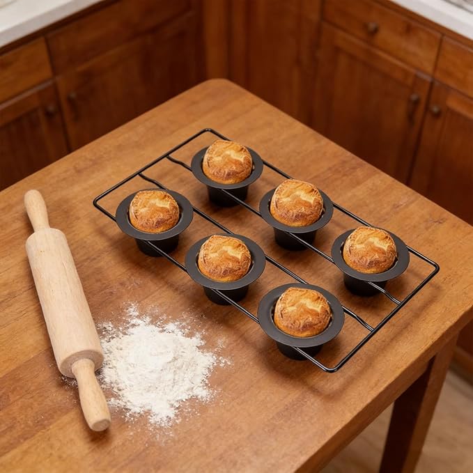 AUNMAS Carbon Steel Popover Pan, 6 Cavity Deep Nonstick Pudding Popover Muffin Cupcake Pan Bakeware for Home Cake Shop Oven Baking