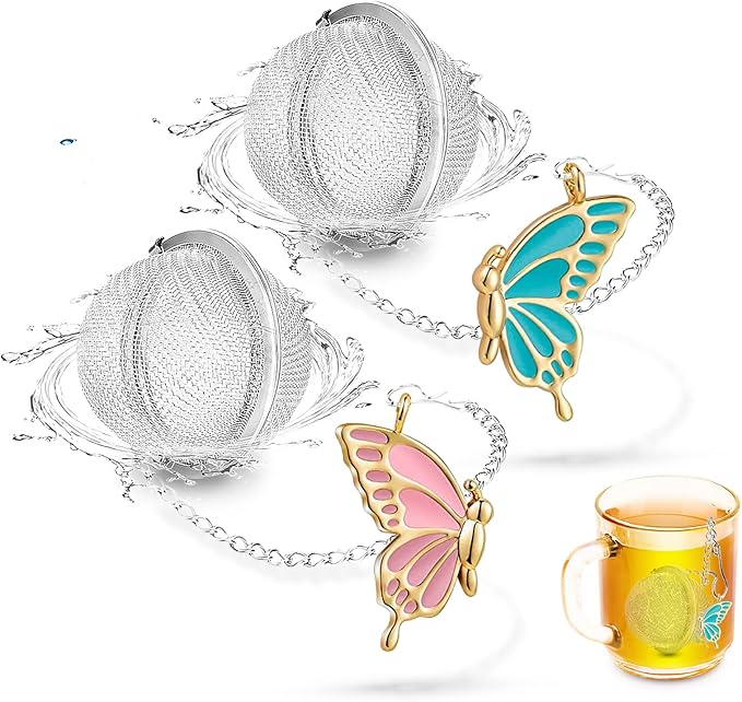 NSTaygate 2pcs Tea Steeper for Loose Tea,Tea Infuser Tea Balls for Loose Tea with Charm Handmade Cute Butterfly BFF Pendant Loose Leaf Tea Steeper Tea Strainer for Girls Women Best Friend Gift