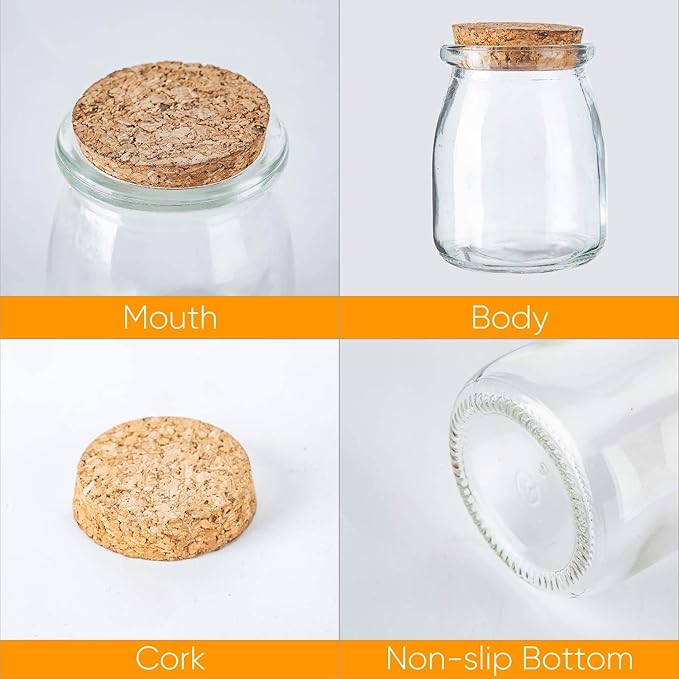 Glass Mini Yogurt Jars 40 Pack, 7 oz Favor Jars With Cork Lids, Pudding Containers, Mason Wedding Favors Honey Pot With Label Tags and String