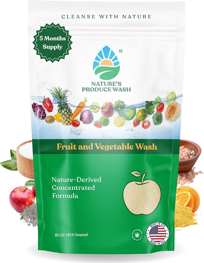Natures Produce Wash, Fruit and Vegetable Wash, Removes Unwanted Residue, Extends Produce Life, Fruit Cleaner. 16 oz Value Pack - 5 Months Supply or Makes 20+ spray bottles (16 oz)