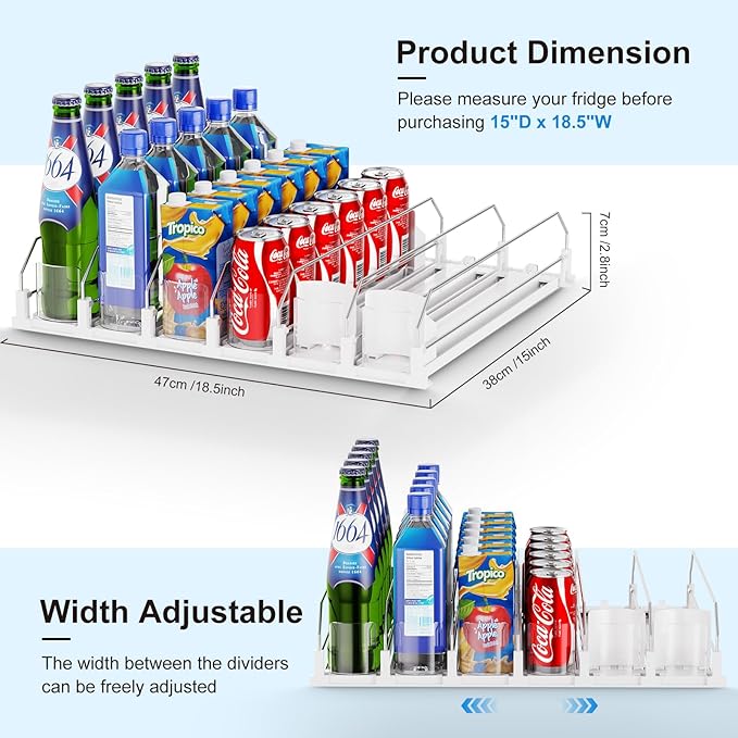 Dayacoco Drink Organizer,Soda Drink Dispenser For Fridge,Fridge Can Drink Organizer,12oz 16oz 20oz-Soda Automatic Dispenser For Fridge And Adjustable Width-Holds Up To 30 Cans,6 Rows
