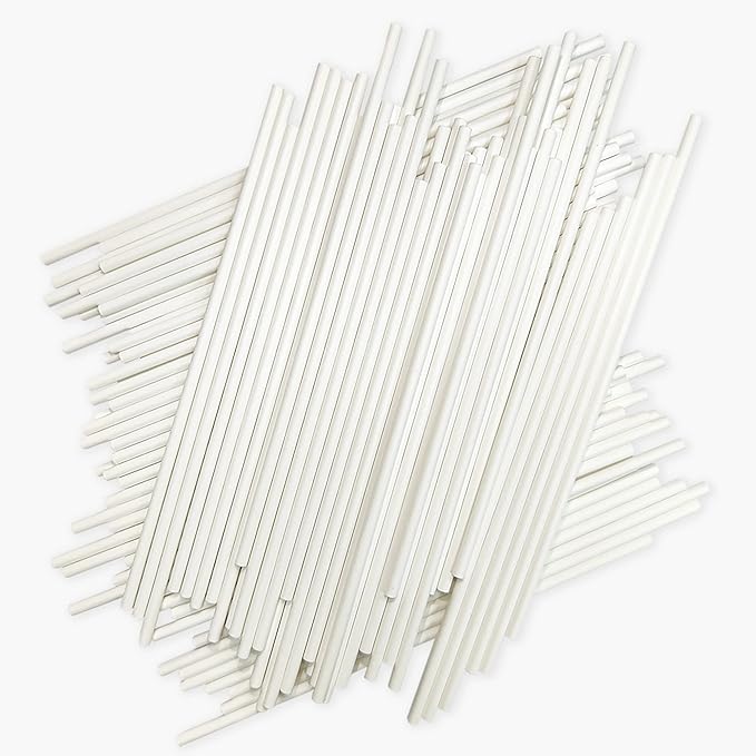 200 Count 6 INCH White Paper Lollipop and Cake Pop Sticks,Sucker Sticks for Cookies,Rainbow Candy,Chocolate,Cake Topper(Dia 4mm)