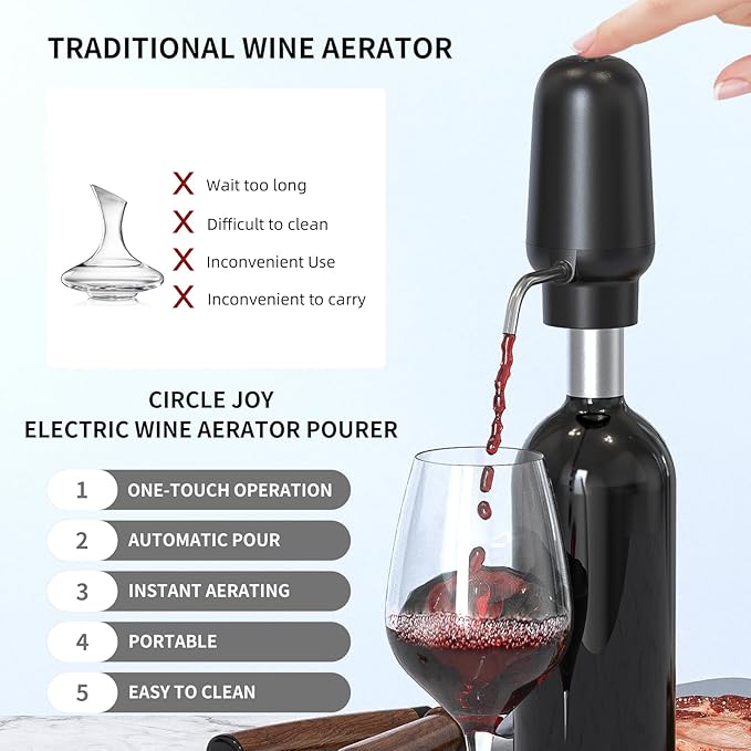 CIRCLE JOY Gravity Electric Pepper Grinder Set and Electric Wine Set