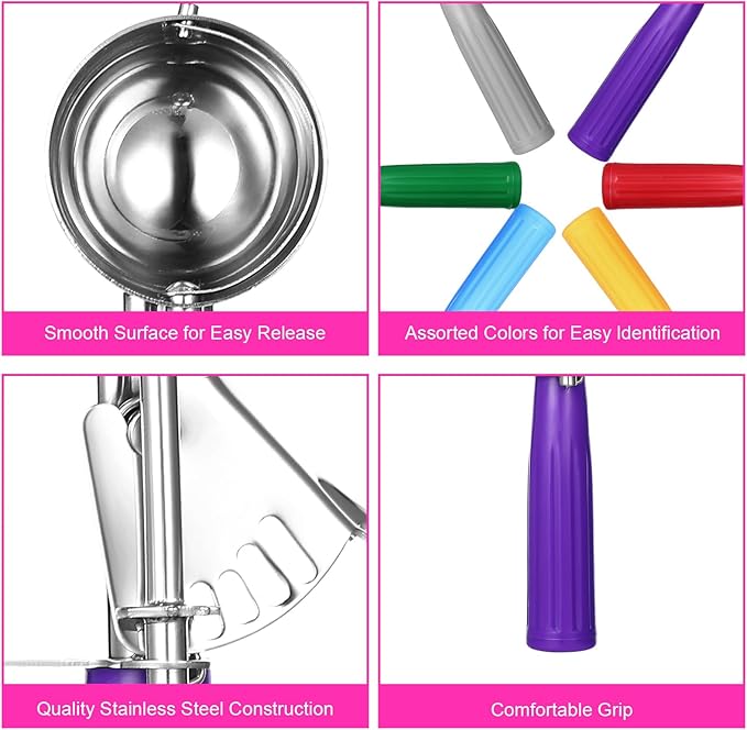 Yuanchu 6 Pcs Ice Cream Scoops, Cookie Scoops for Baking Stainless Steel Ice Cream Scoop Cookie Dough Scoop Scooper 1.57" to 2.76" Portion Scooper Cupcake Food Batter Meatball (0.8-3.7oz)