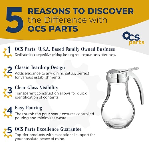 OCS Parts Syrup Dispenser with Lid and Dispensing Thumb Lever | Commercial Grade Liquid Dispensers for Home and Commercial Kitchens (2, 14 OZ)
