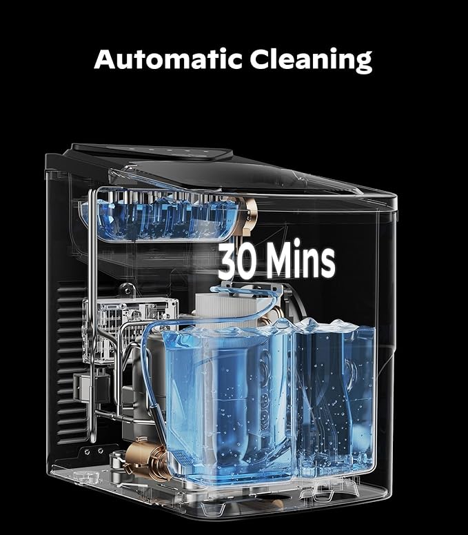 Silonn Smart Countertop Ice Maker - 9 Bullet Cubes in 6 Mins, 26 lbs per Day, Compact Wi-Fi Ice Maker Machine, 2 Ice Cube Sizes, Portable Ice Maker with Self-Cleaning for Kitchen/Office/RV