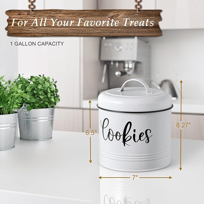 DAYYET Farmhouse Cookie Jar for Kitchen Counter, 1 Gallon Vintage Cookie Jar with Airtight Lid, Large Food Storage Container for Candy, Cookies, Dessert, Rustic Kitchen Decor and Accessories